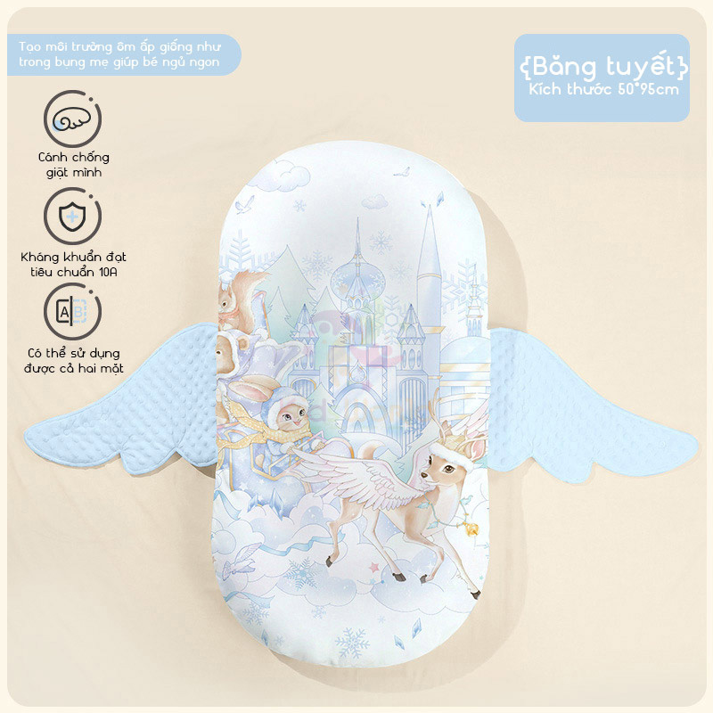 Nôi ngủ chung giường cho bé sơ sinh hoạ tiết cổ tích cao cấp thiết kế mô trong bụng mẹ chống giật mình, chống đè nhầm, định hình đầu & cột sống cho bé từ 0-12 tháng