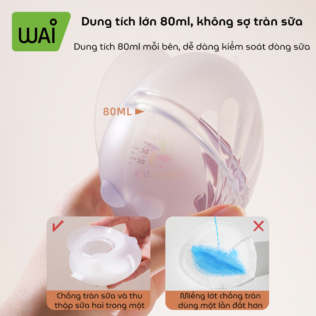 Phễu hứng sữa, cốc hứng sữa Wai All Silicone Milk Collector chất liệu silicone cao cấp có vòi rót tiện lợi