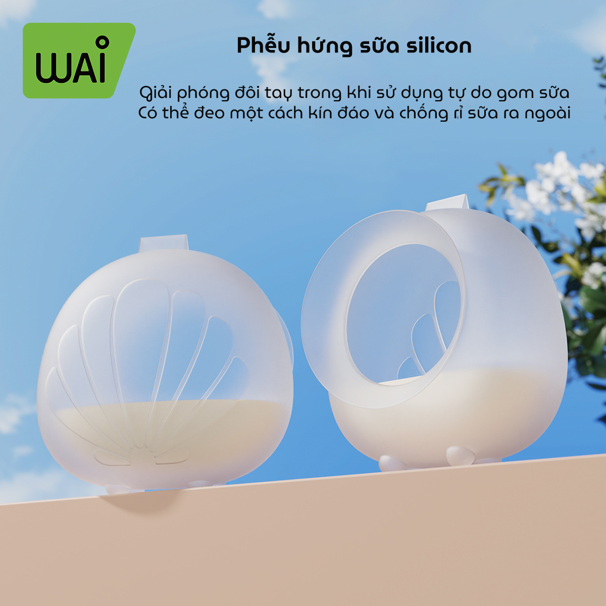 Phễu hứng sữa, cốc hứng sữa Wai All Silicone Milk Collector chất liệu silicone cao cấp có vòi rót tiện lợi