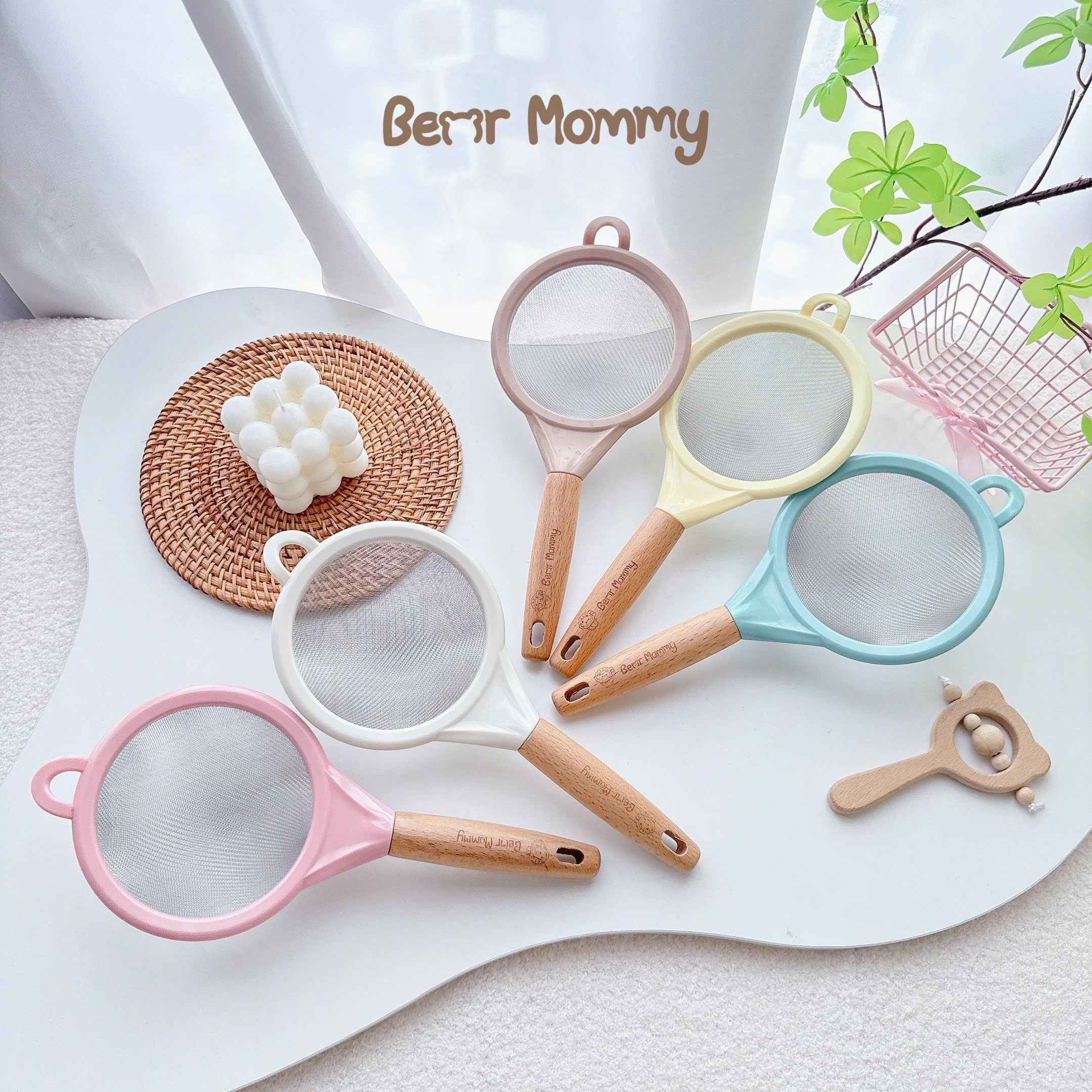 Rây cháo cán gỗ Bear Mommy lọc thức ăn siêu mịn chế biến đồ ăn dặm cho bé 12cm
