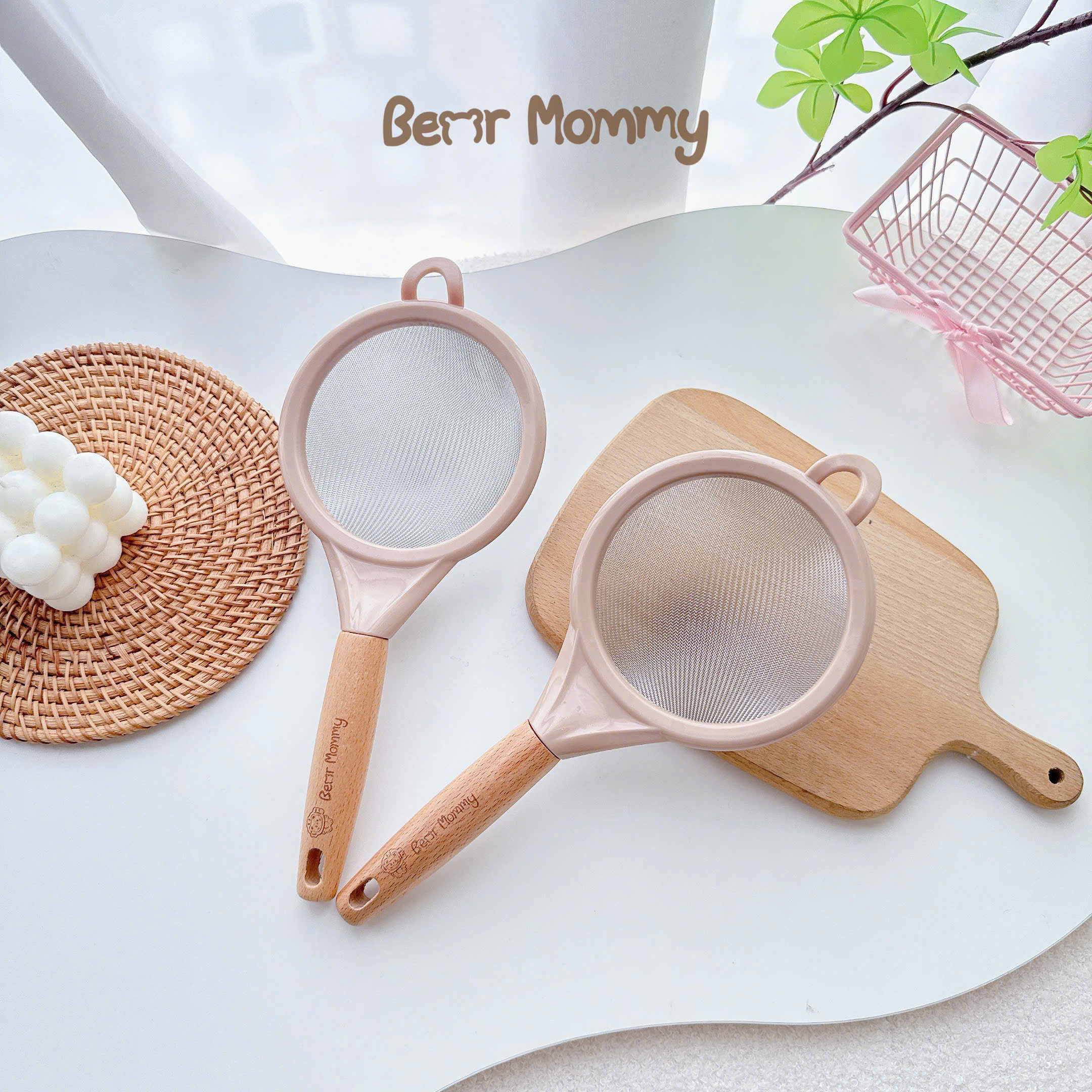 Rây cháo cán gỗ Bear Mommy lọc thức ăn siêu mịn chế biến đồ ăn dặm cho bé 12cm
