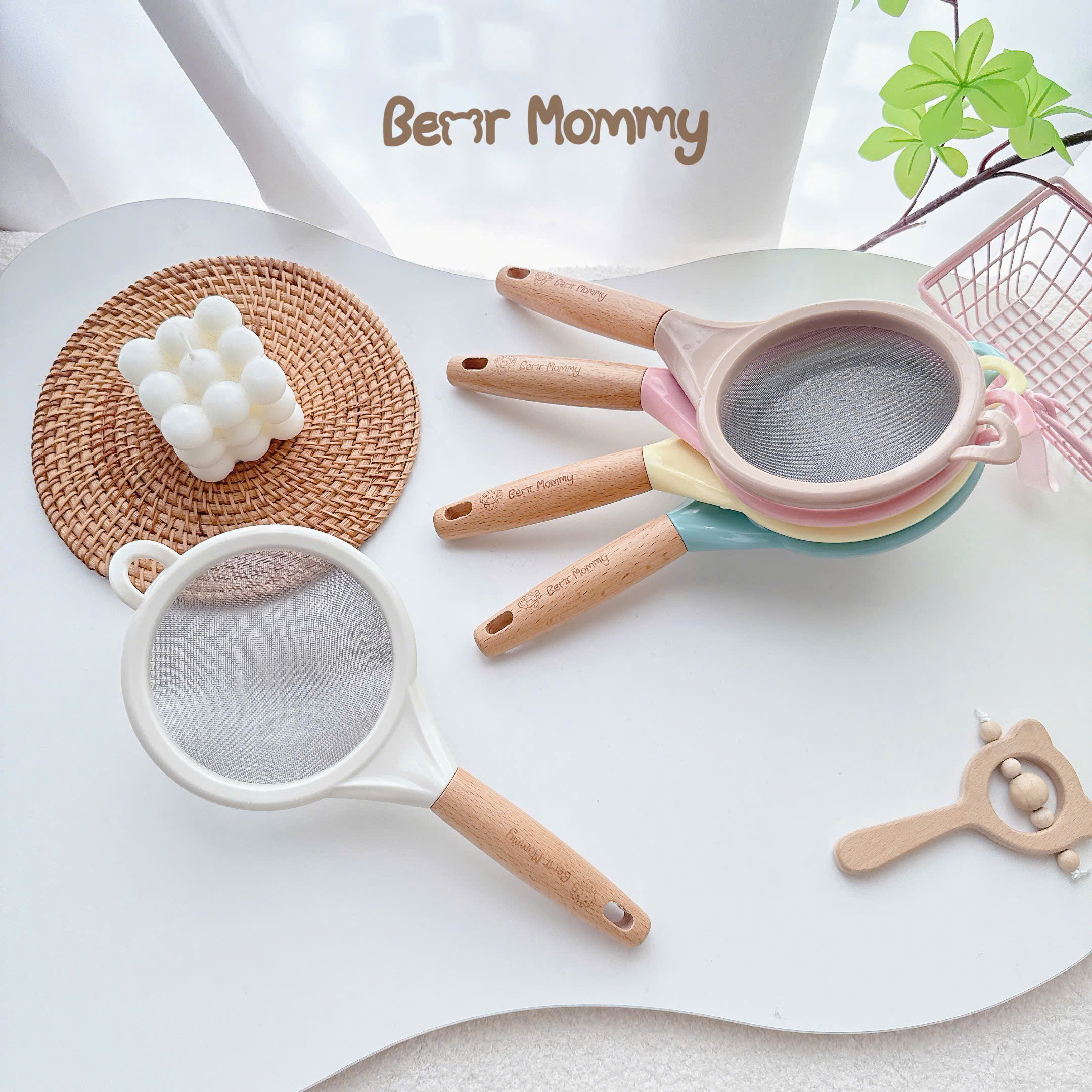 Rây cháo cán gỗ Bear Mommy lọc thức ăn siêu mịn chế biến đồ ăn dặm cho bé 12cm
