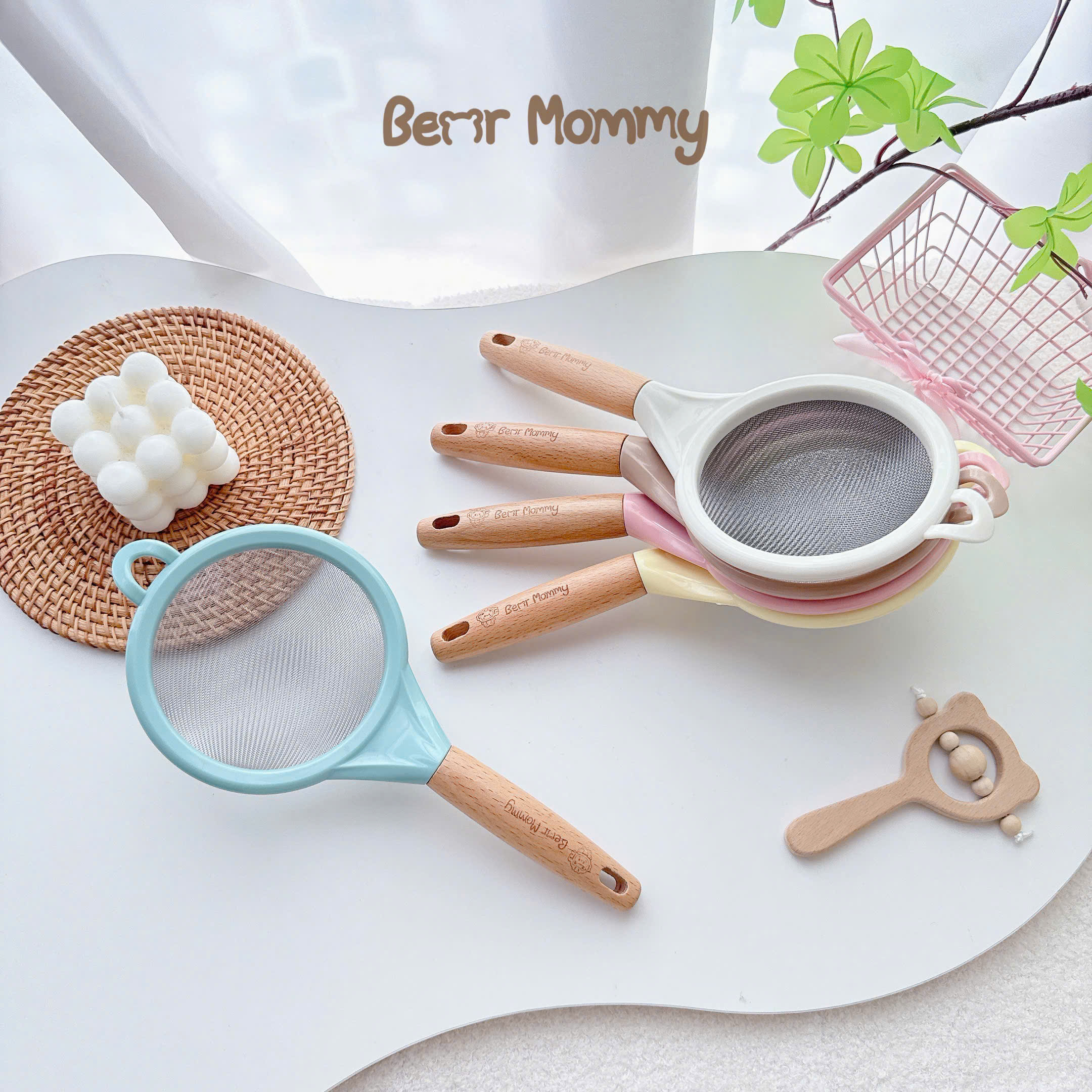 Rây cháo cán gỗ Bear Mommy lọc thức ăn siêu mịn chế biến đồ ăn dặm cho bé 12cm