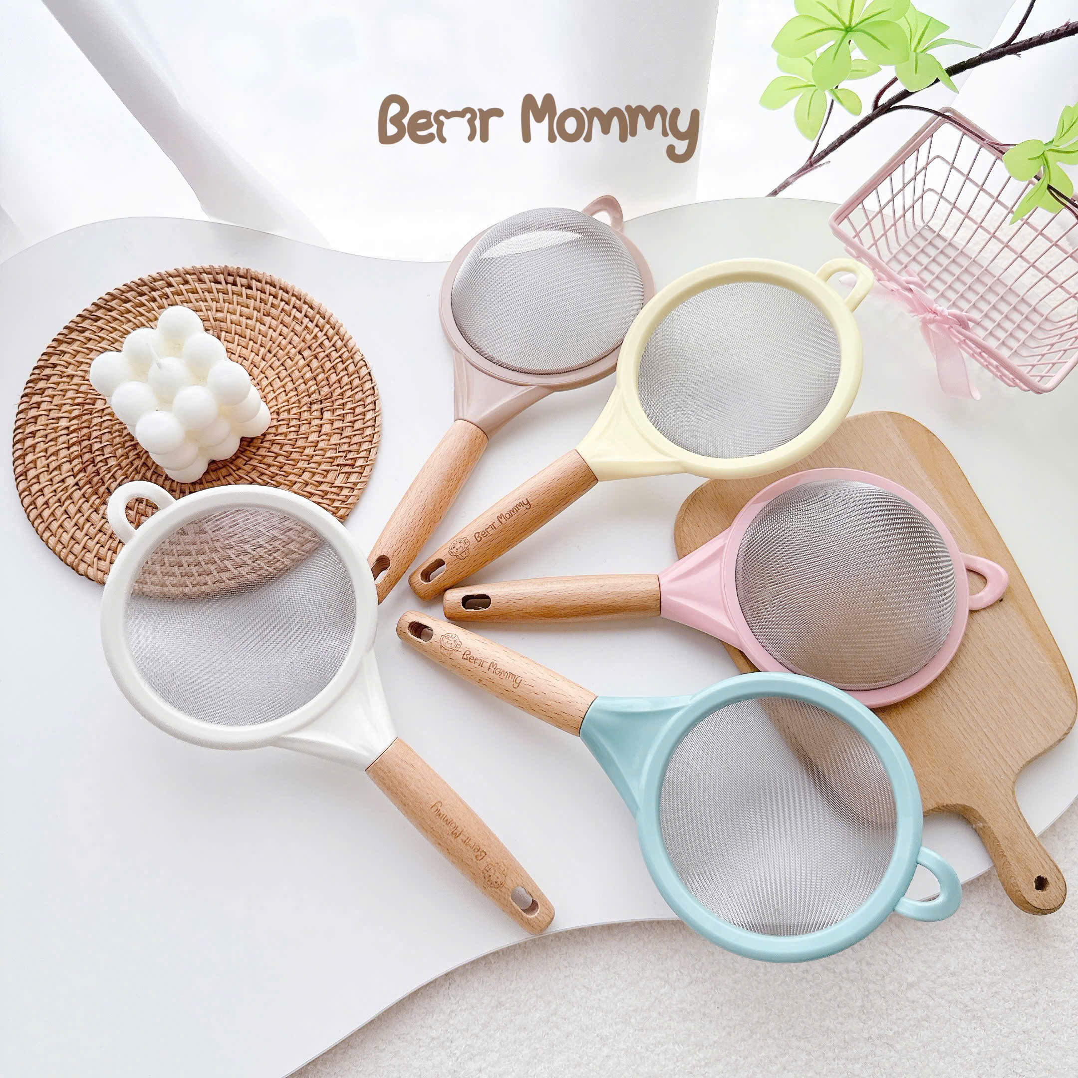 Rây cháo cán gỗ Bear Mommy lọc thức ăn siêu mịn chế biến đồ ăn dặm cho bé 12cm