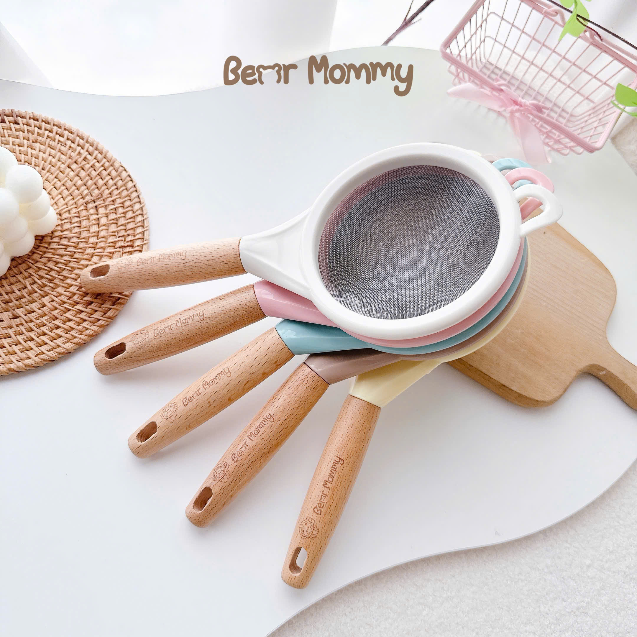 Rây cháo cán gỗ Bear Mommy lọc thức ăn siêu mịn chế biến đồ ăn dặm cho bé 12cm