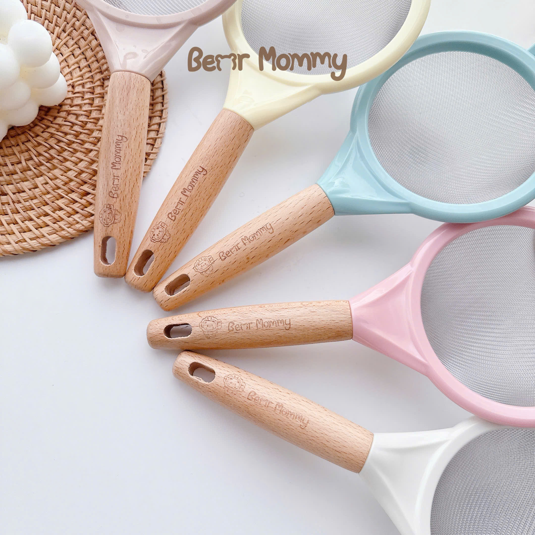 Rây cháo cán gỗ Bear Mommy lọc thức ăn siêu mịn chế biến đồ ăn dặm cho bé 12cm