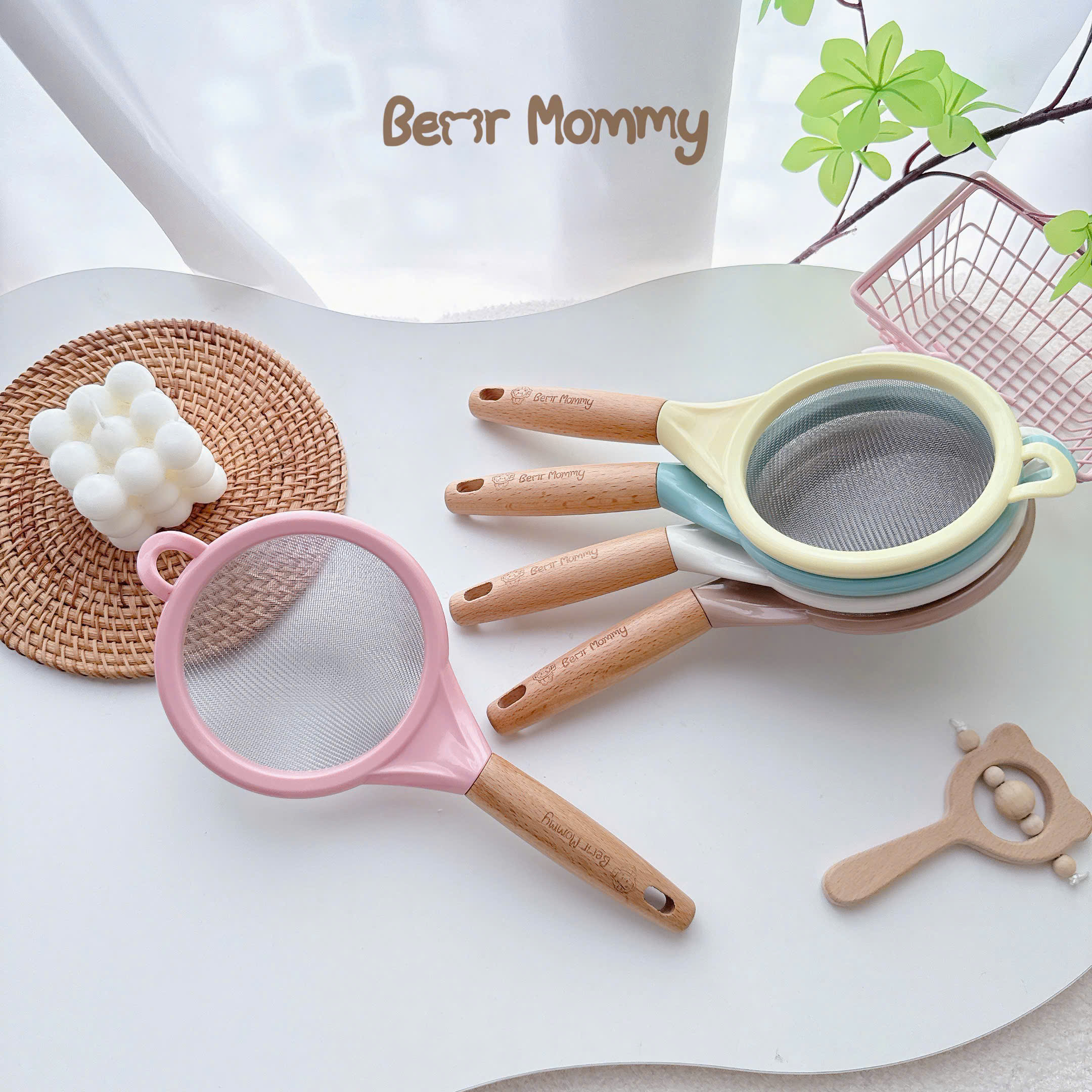 Rây cháo cán gỗ Bear Mommy lọc thức ăn siêu mịn chế biến đồ ăn dặm cho bé 12cm