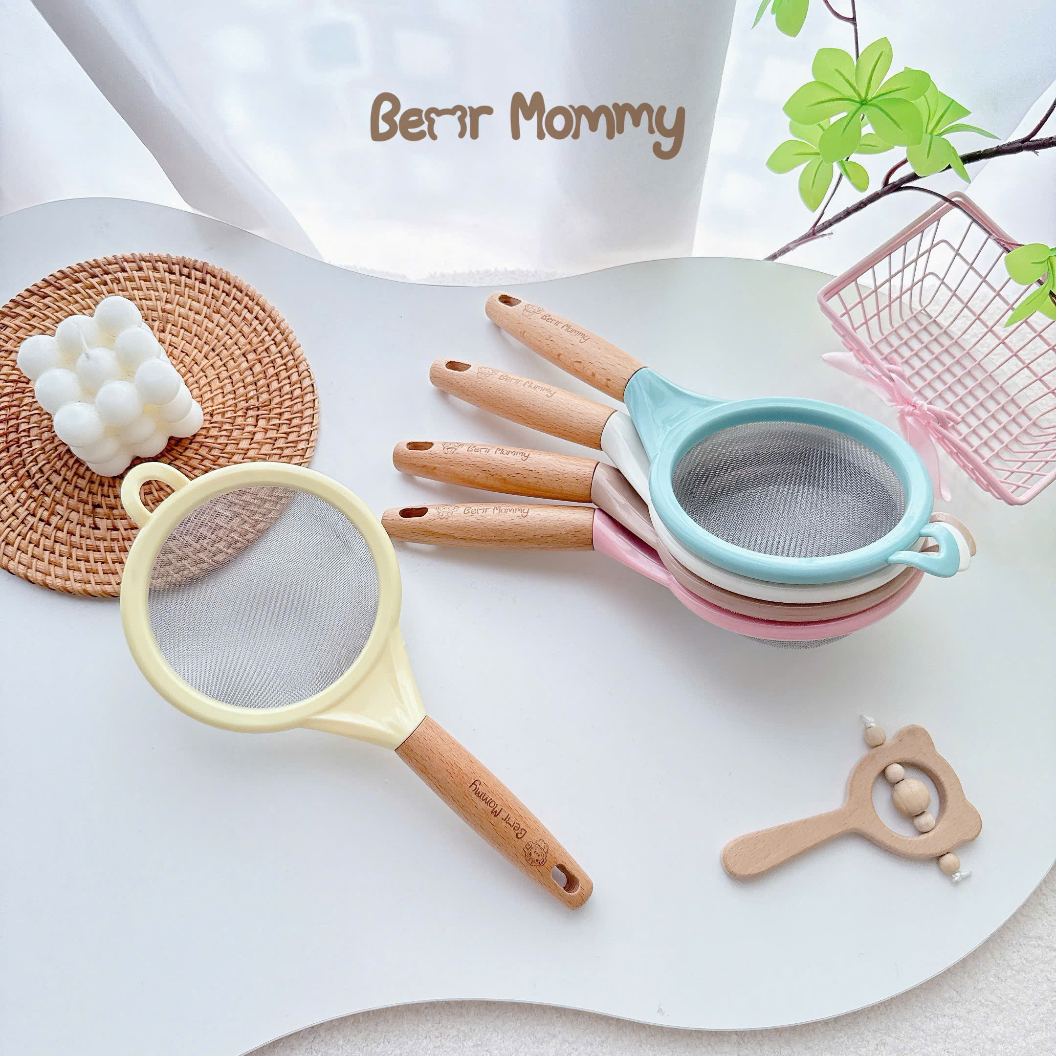 Rây cháo cán gỗ Bear Mommy lọc thức ăn siêu mịn chế biến đồ ăn dặm cho bé 12cm