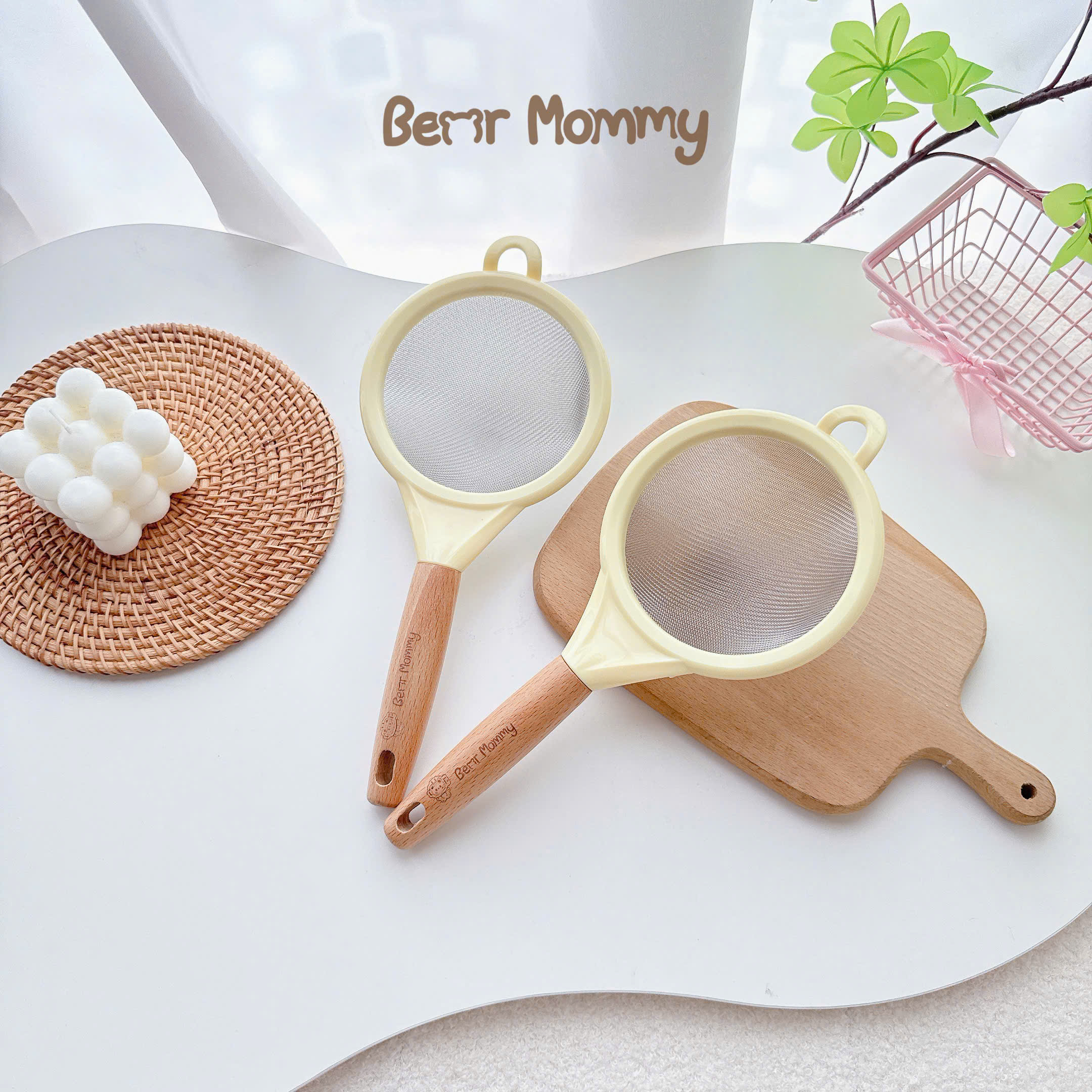 Rây cháo cán gỗ Bear Mommy lọc thức ăn siêu mịn chế biến đồ ăn dặm cho bé 12cm