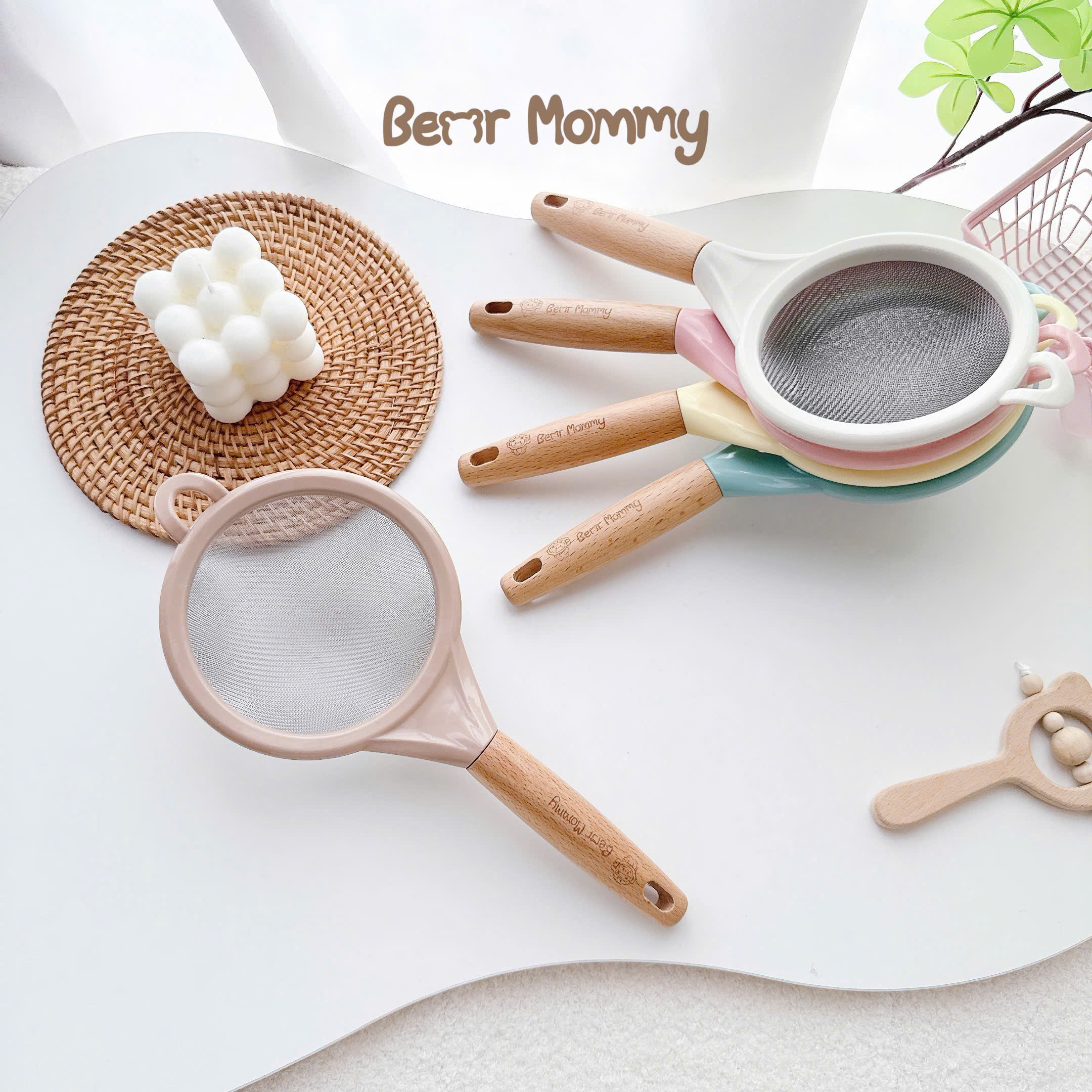 Rây cháo cán gỗ Bear Mommy lọc thức ăn siêu mịn chế biến đồ ăn dặm cho bé 12cm