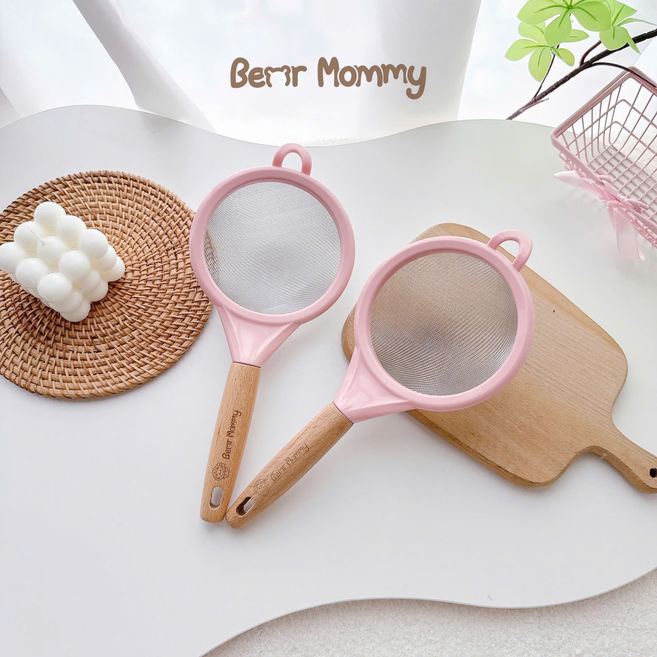 Rây cháo cán gỗ Bear Mommy lọc thức ăn siêu mịn chế biến đồ ăn dặm cho bé 12cm