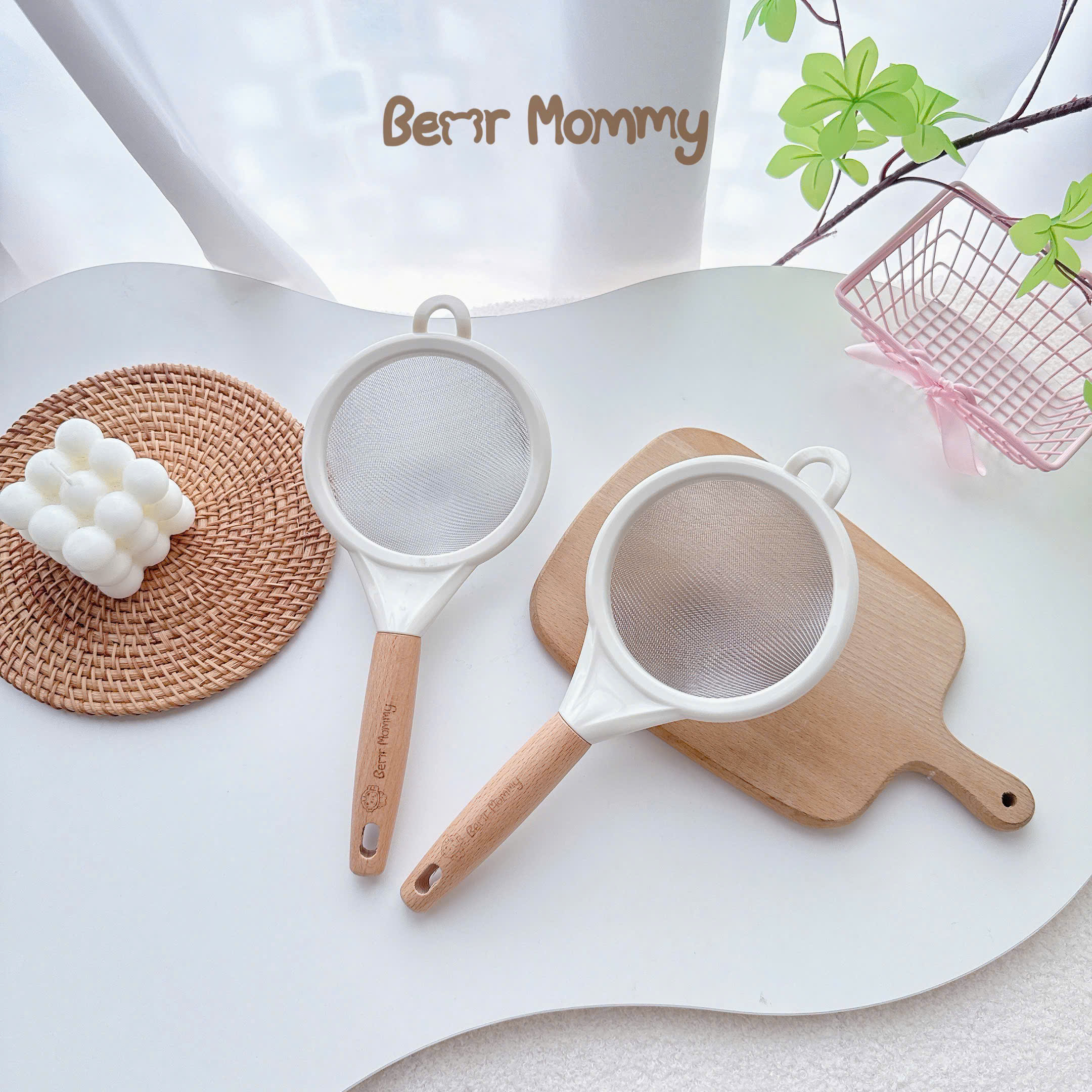 Rây cháo cán gỗ Bear Mommy lọc thức ăn siêu mịn chế biến đồ ăn dặm cho bé 12cm