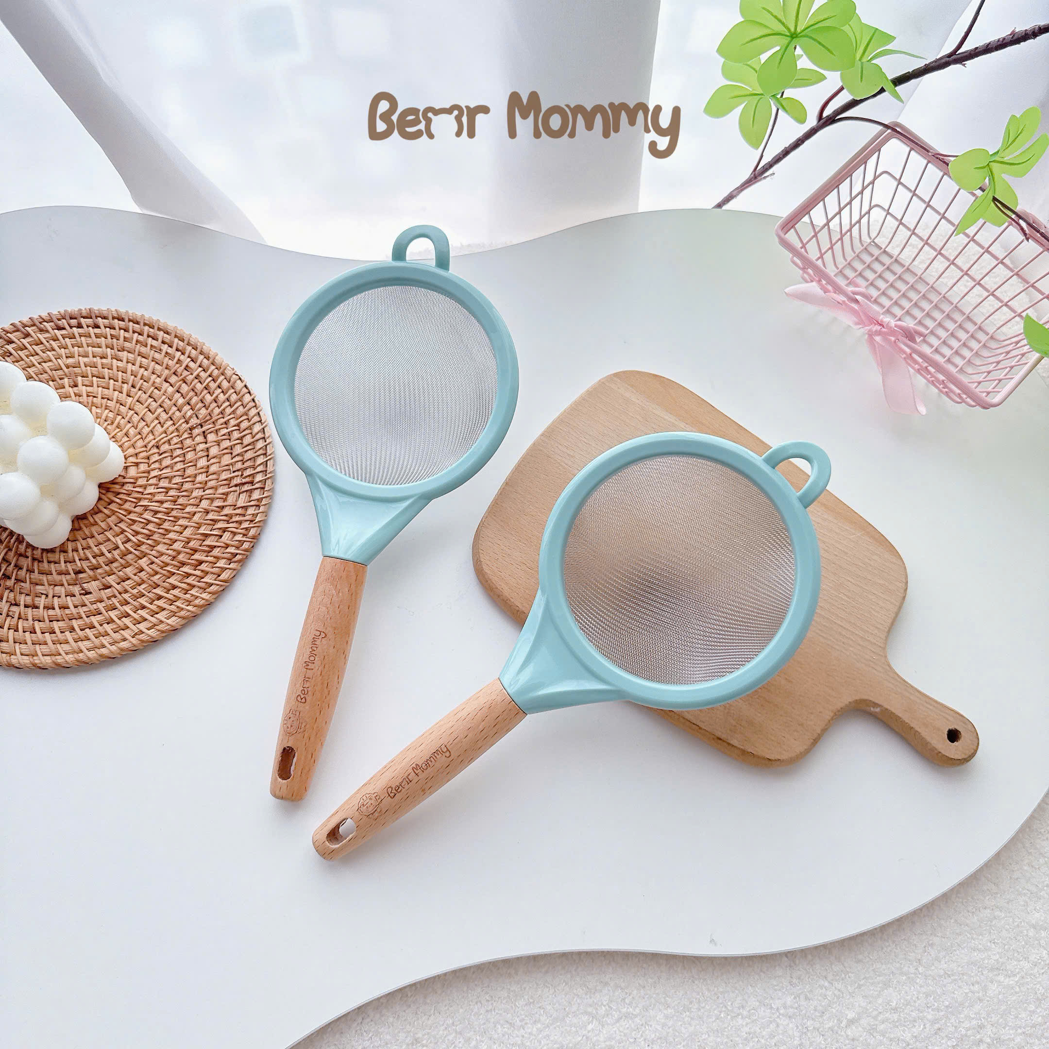 Rây cháo cán gỗ Bear Mommy lọc thức ăn siêu mịn chế biến đồ ăn dặm cho bé 12cm