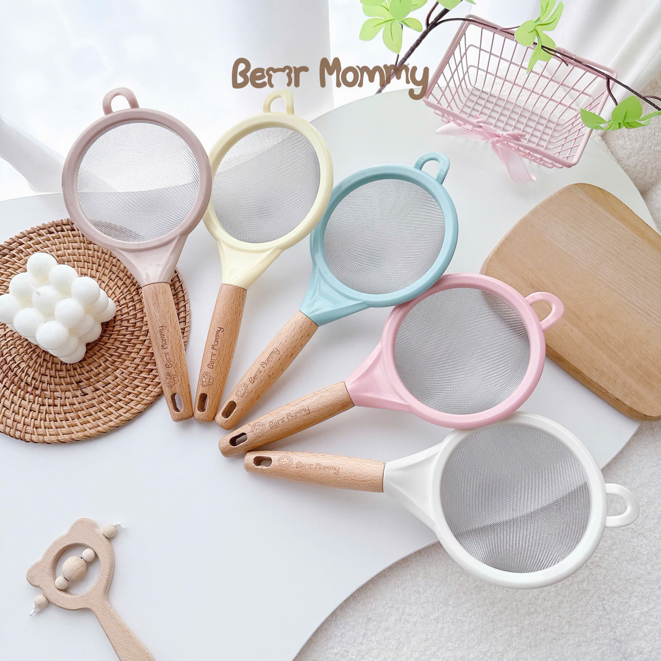 Rây cháo cán gỗ Bear Mommy lọc thức ăn siêu mịn chế biến đồ ăn dặm cho bé 12cm