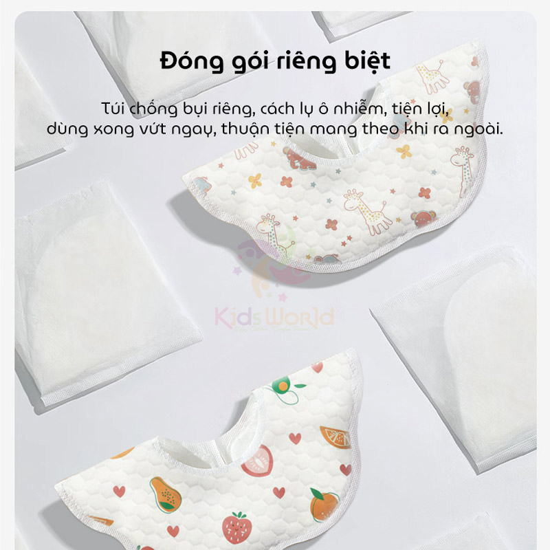 Set 10 yếm cổ hình hoa dùng 1 lần cho bé với 5 lớp chống thấm, thiết kế xoay 360° thông minh