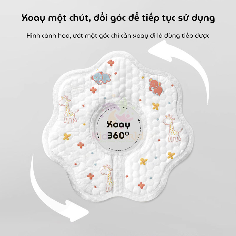 Set 10 yếm cổ hình hoa dùng 1 lần cho bé với 5 lớp chống thấm, thiết kế xoay 360° thông minh