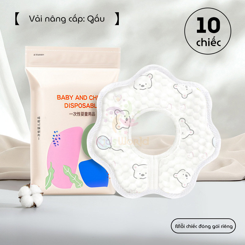 Set 10 yếm cổ hình hoa dùng 1 lần cho bé với 5 lớp chống thấm, thiết kế xoay 360° thông minh