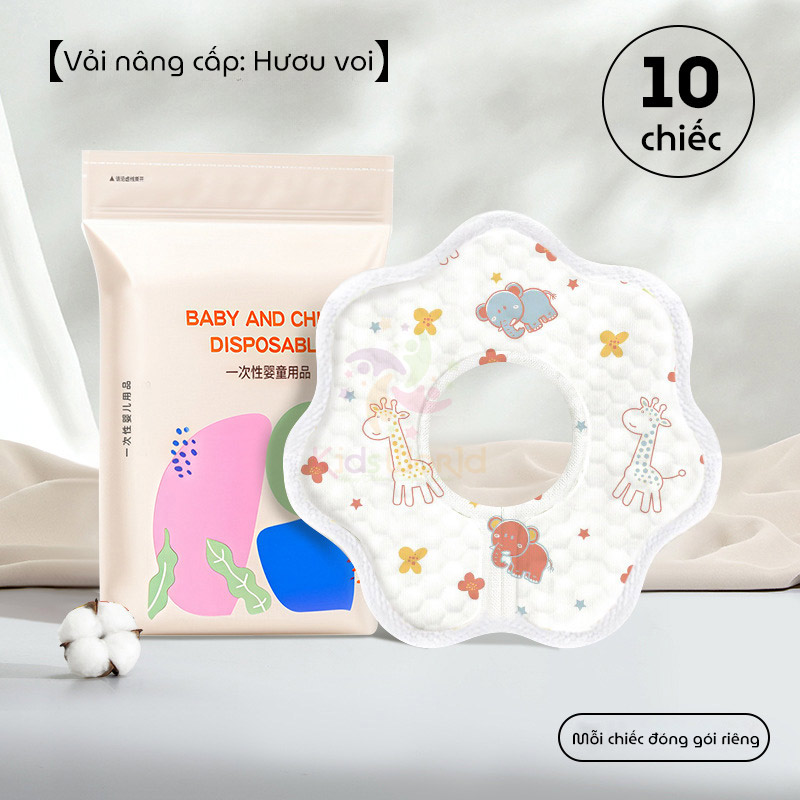Set 10 yếm cổ hình hoa dùng 1 lần cho bé với 5 lớp chống thấm, thiết kế xoay 360° thông minh