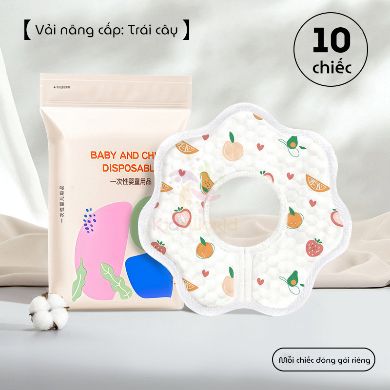 Set 10 yếm cổ hình hoa dùng 1 lần cho bé với 5 lớp chống thấm, thiết kế xoay 360° thông minh
