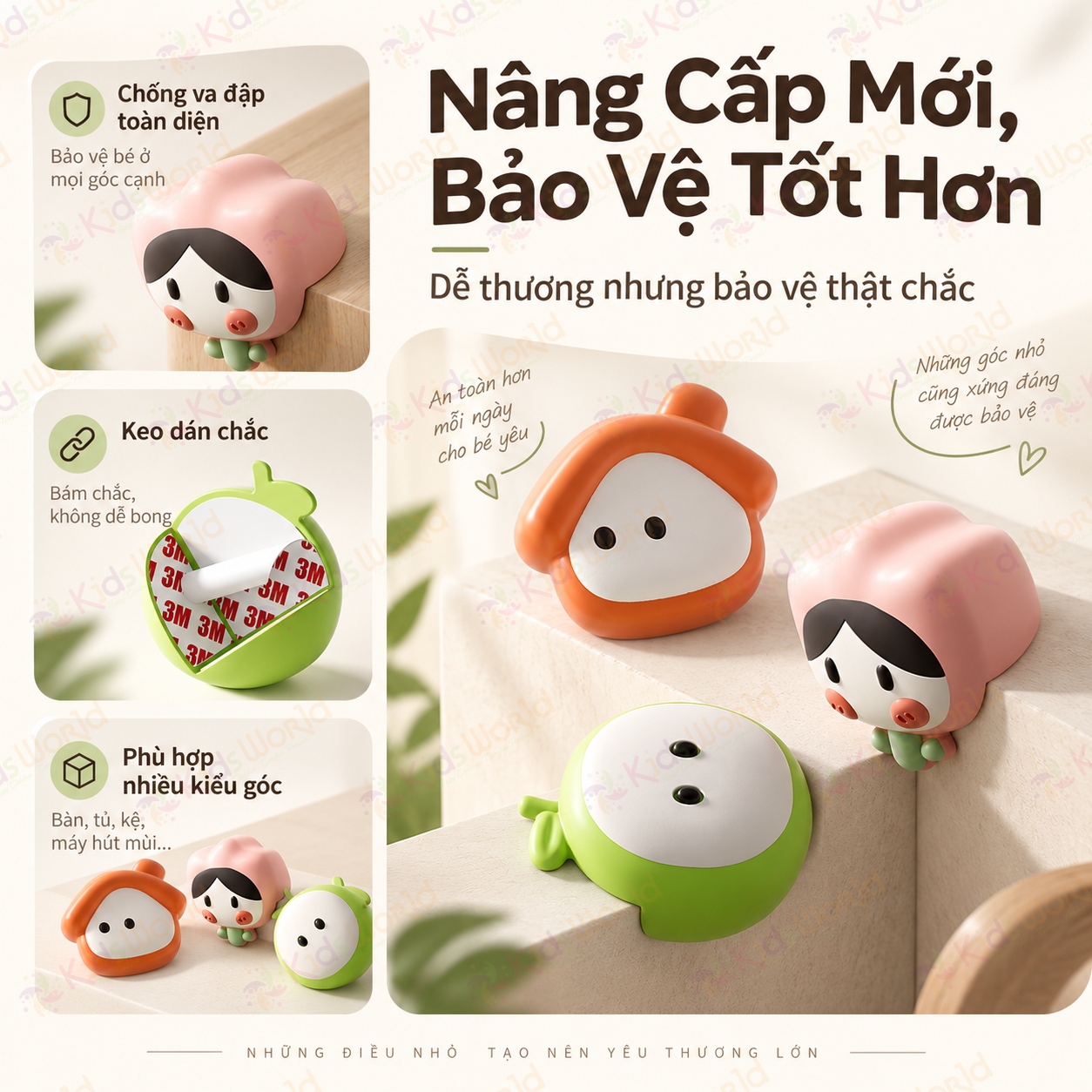 Sét 2 miếng bịt góc, bọc góc chống va đập an toàn cho bé, bịt góc bàn tủ silicone mềm dán 3M bảo vệ bé khi tập bò tập đi