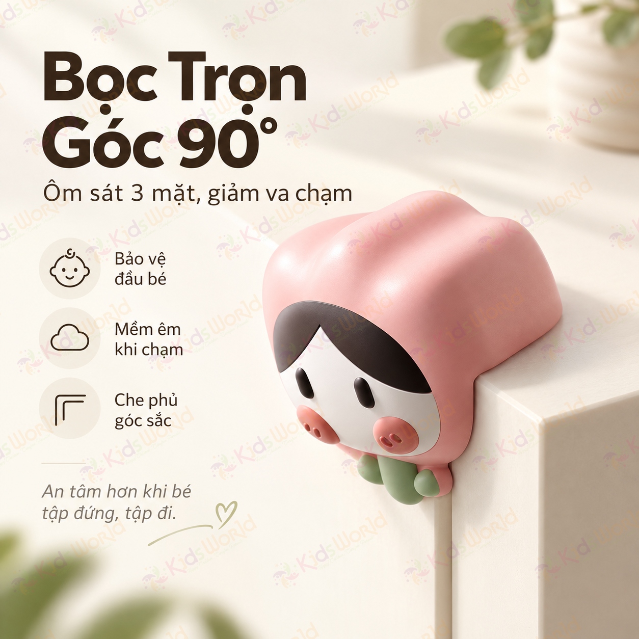 Sét 2 miếng bịt góc, bọc góc chống va đập an toàn cho bé, bịt góc bàn tủ silicone mềm dán 3M bảo vệ bé khi tập bò tập đi