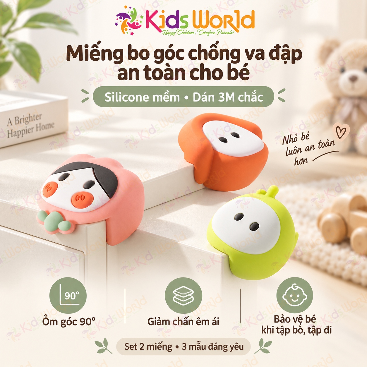 Sét 2 miếng bịt góc, bọc góc chống va đập an toàn cho bé, bịt góc bàn tủ silicone mềm dán 3M bảo vệ bé khi tập bò tập đi