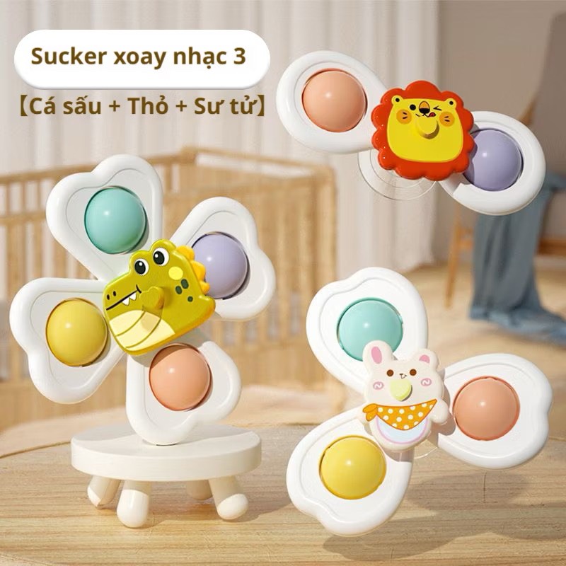Set 3 con quay spinner dính tường hình động vật thỏ sư tử cá sấu đáng yêu