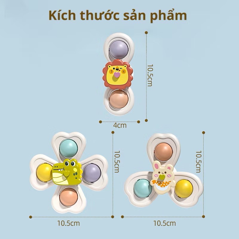 Set 3 con quay spinner dính tường hình động vật thỏ sư tử cá sấu đáng yêu