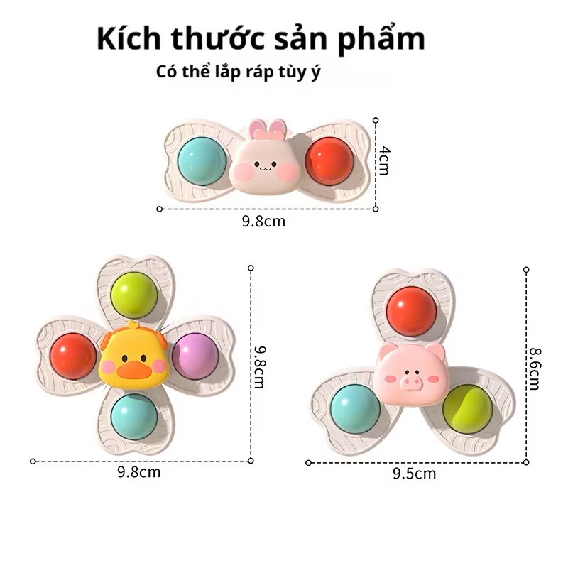 Set 3 con quay spinner dính tường hình động vật thỏ sư tử cá sấu đáng yêu