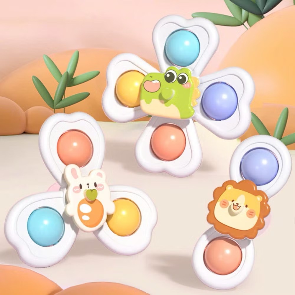 Set 3 con quay spinner dính tường hình động vật thỏ sư tử cá sấu đáng yêu