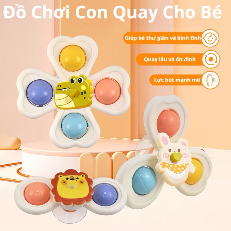 Set 3 con quay spinner dính tường hình động vật thỏ sư tử cá sấu đáng yêu