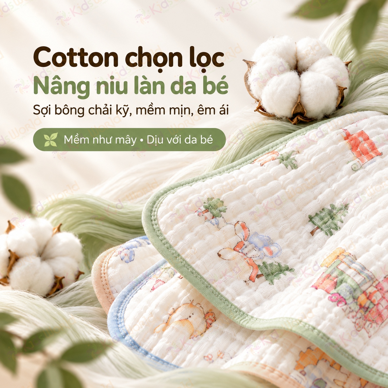 Set 5 khăn sữa cho bé hoạ tiết cổ tích viền màu pastel Cotton 6 lớp xô muslin mềm mại, thấm hút tốt, mau khô, đa năng lau mặt tay chân kích thước 30x30cm