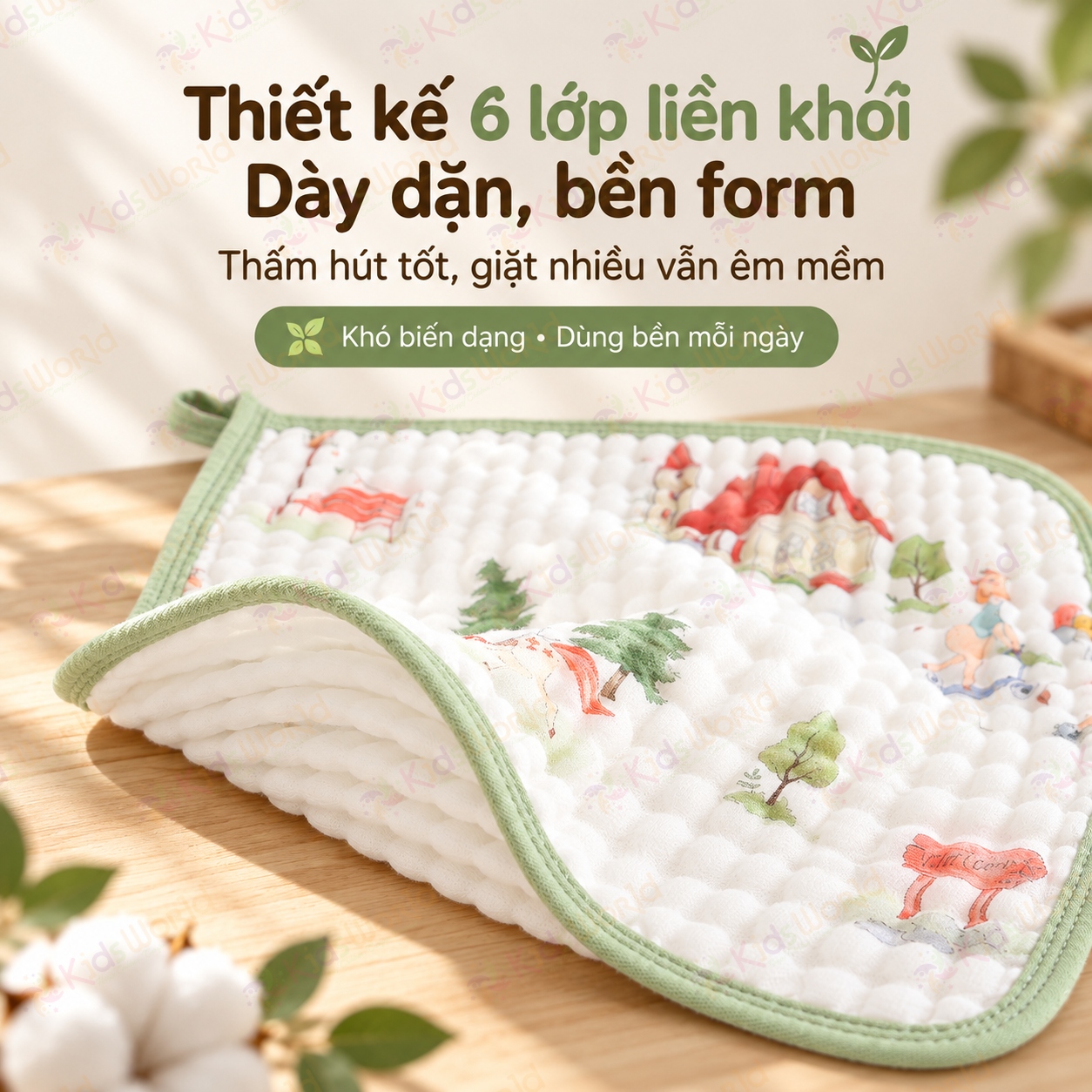 Set 5 khăn sữa cho bé hoạ tiết cổ tích viền màu pastel Cotton 6 lớp xô muslin mềm mại, thấm hút tốt, mau khô, đa năng lau mặt tay chân kích thước 30x30cm