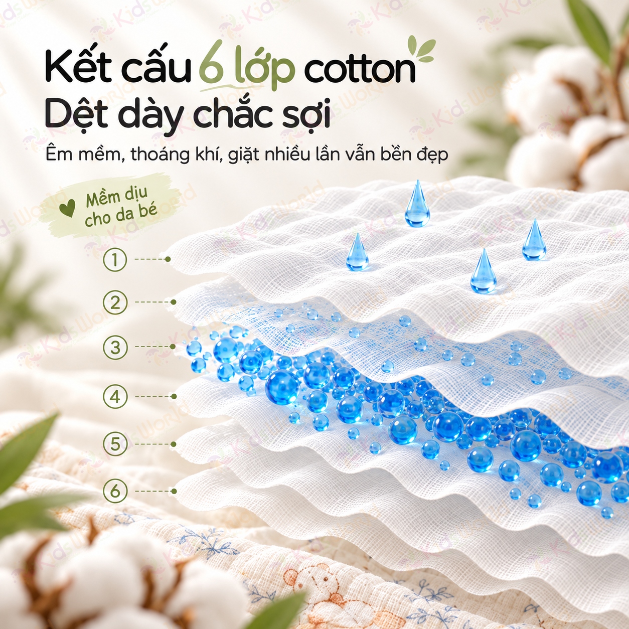 Set 5 khăn sữa cho bé hoạ tiết cổ tích viền màu pastel Cotton 6 lớp xô muslin mềm mại, thấm hút tốt, mau khô, đa năng lau mặt tay chân kích thước 30x30cm