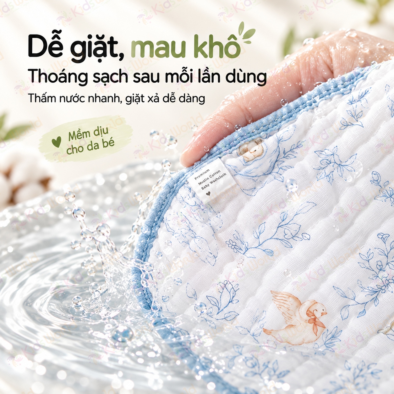 Set 5 khăn sữa cho bé hoạ tiết cổ tích viền màu pastel Cotton 6 lớp xô muslin mềm mại, thấm hút tốt, mau khô, đa năng lau mặt tay chân kích thước 30x30cm