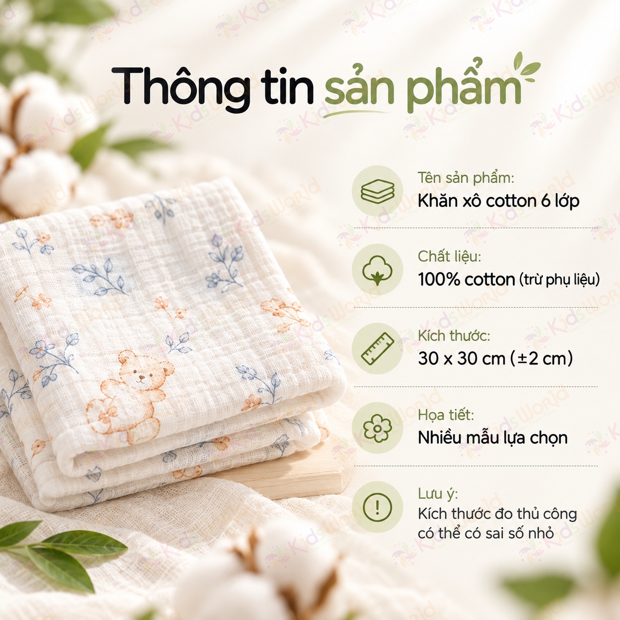 Set 5 khăn sữa cho bé hoạ tiết cổ tích viền màu pastel Cotton 6 lớp xô muslin mềm mại, thấm hút tốt, mau khô, đa năng lau mặt tay chân kích thước 30x30cm