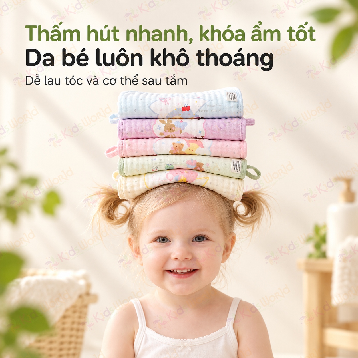 Set 5 khăn sữa cho bé sợi tre cotton 6 lớp họa tiết động vật nền màu pastel, mềm mại thấm hút mau khô kích thước 30x30cm