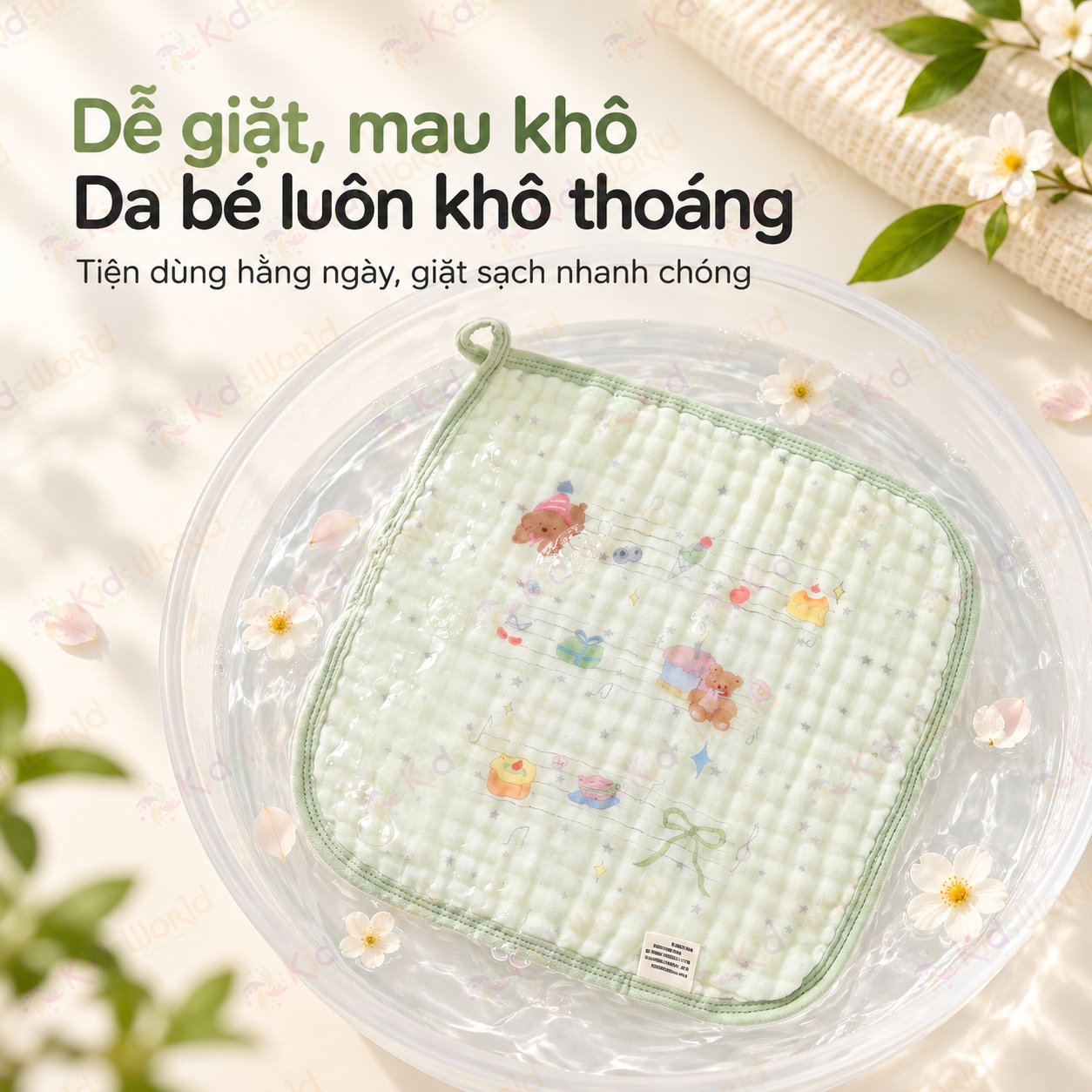 Set 5 khăn sữa cho bé sợi tre cotton 6 lớp họa tiết động vật nền màu pastel, mềm mại thấm hút mau khô kích thước 30x30cm