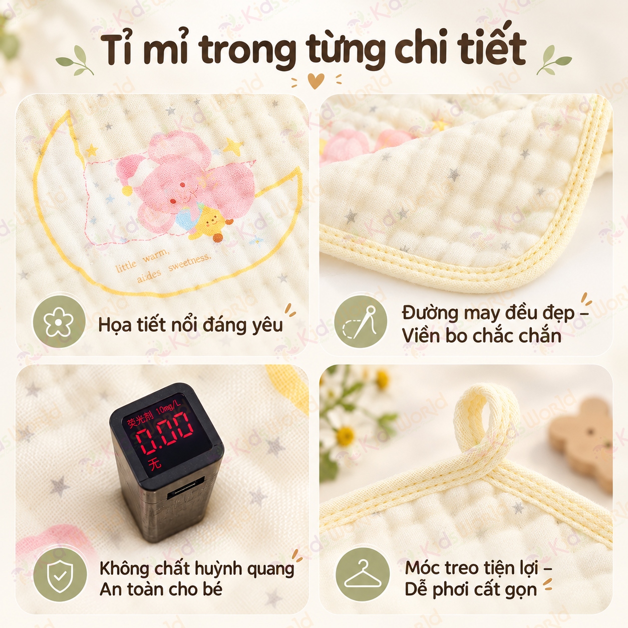 Set 5 khăn sữa cho bé sợi tre cotton 6 lớp họa tiết động vật nền màu pastel, mềm mại thấm hút mau khô kích thước 30x30cm