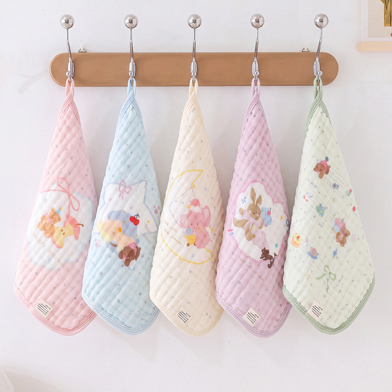 Set 5 khăn sữa cho bé sợi tre cotton 6 lớp họa tiết động vật nền màu pastel, mềm mại thấm hút mau khô kích thước 30x30cm