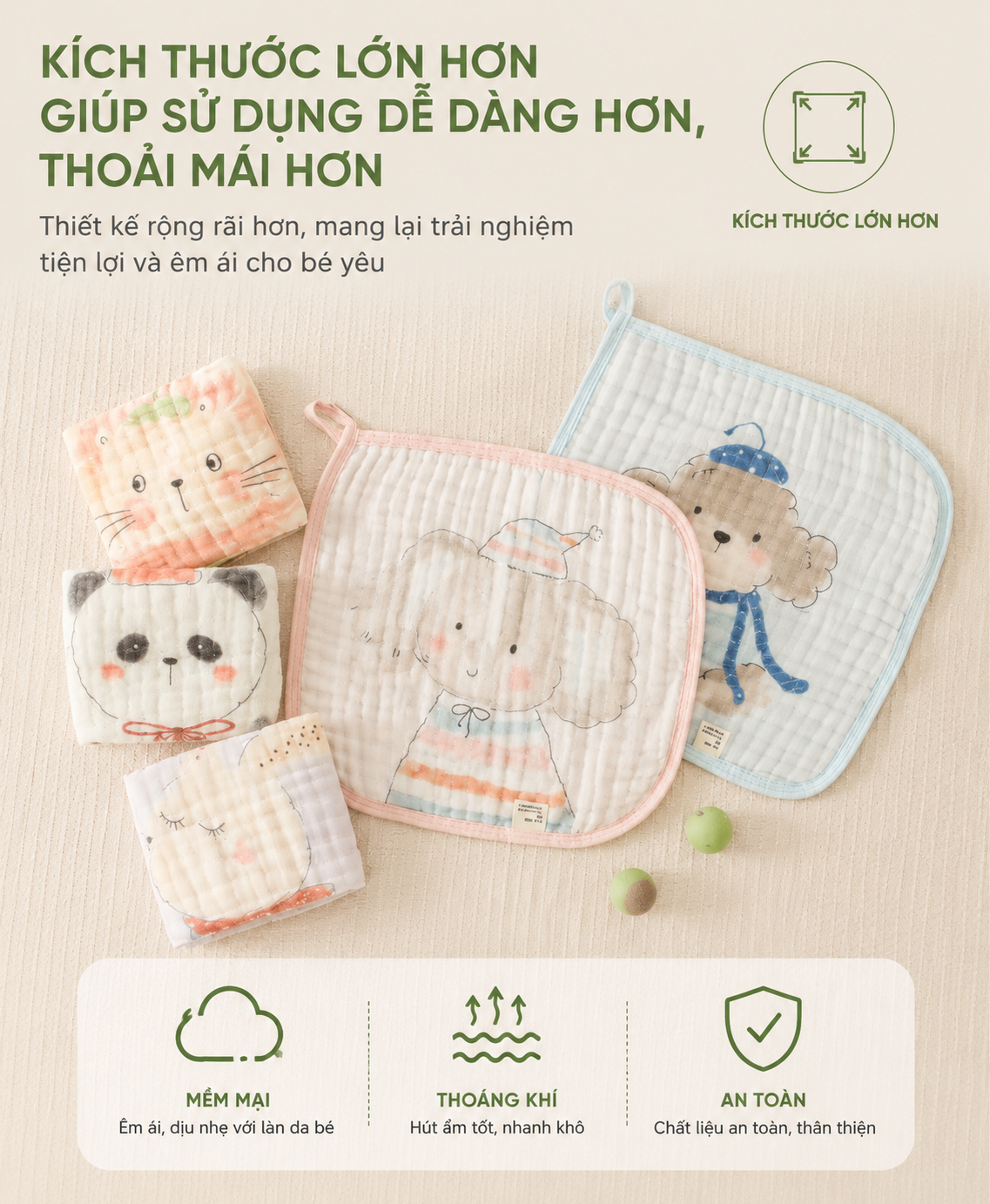 Set khăn sữa sợi bông tre cho bé in hình dễ thương khăn xô cao cấp, siêu mềm mại, thấm hút tốt, an toàn cho da nhạy cảm kích thước 30x30cm