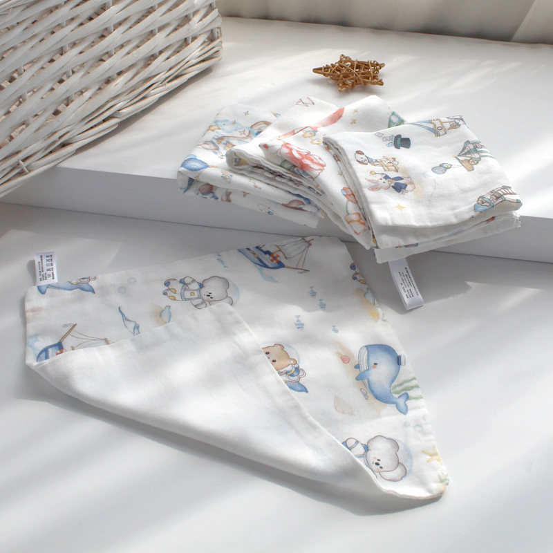 Set 5 khăn sữa sợi tre 4 lớp cho bé sơ sinh hoạ tiết hoạt hình cotton nguyên chất kích thước 25x25cm