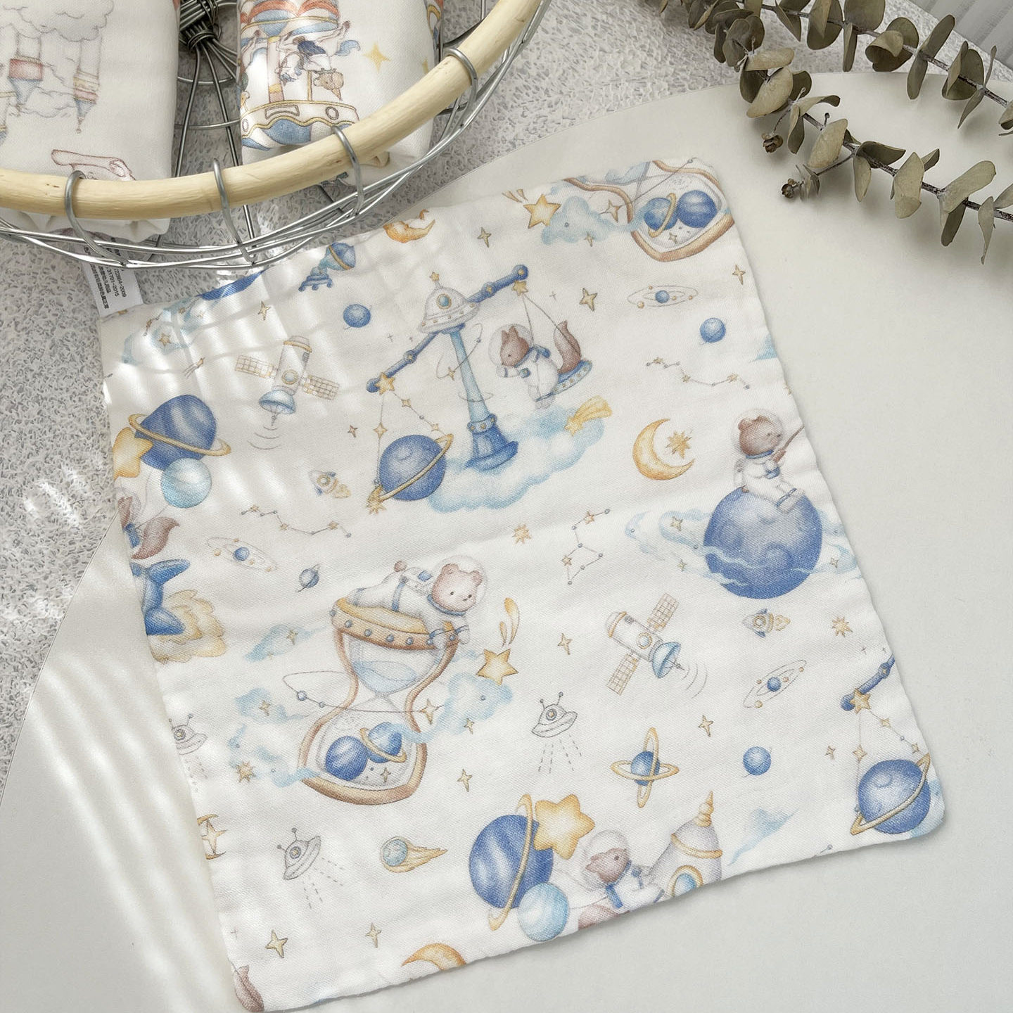 Set 5 khăn sữa sợi tre 4 lớp cho bé sơ sinh hoạ tiết hoạt hình cotton nguyên chất kích thước 25x25cm