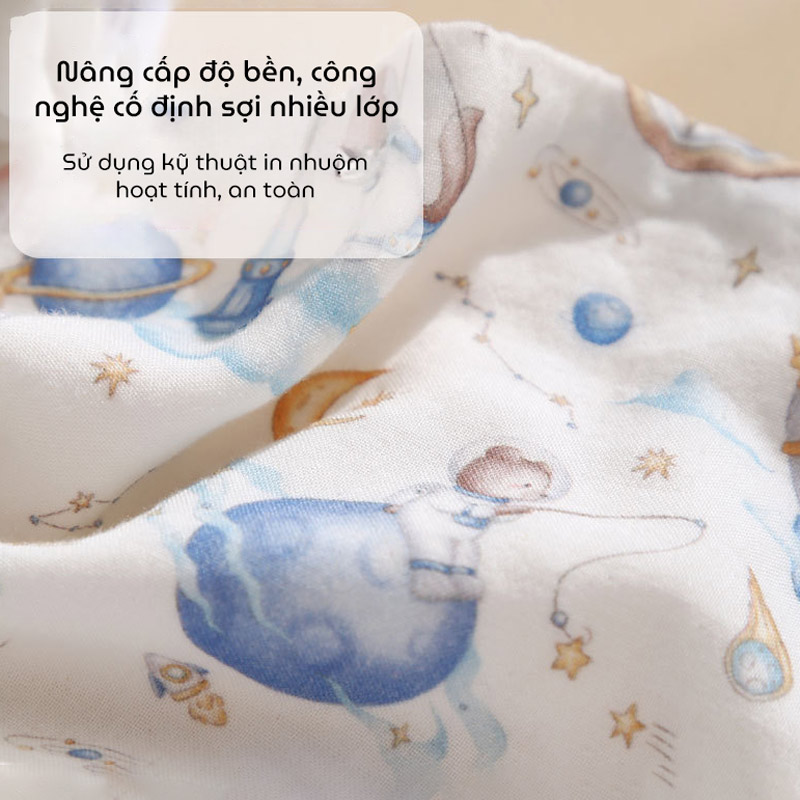 Set 5 khăn sữa sợi tre 4 lớp cho bé sơ sinh hoạ tiết hoạt hình cotton nguyên chất kích thước 25x25cm