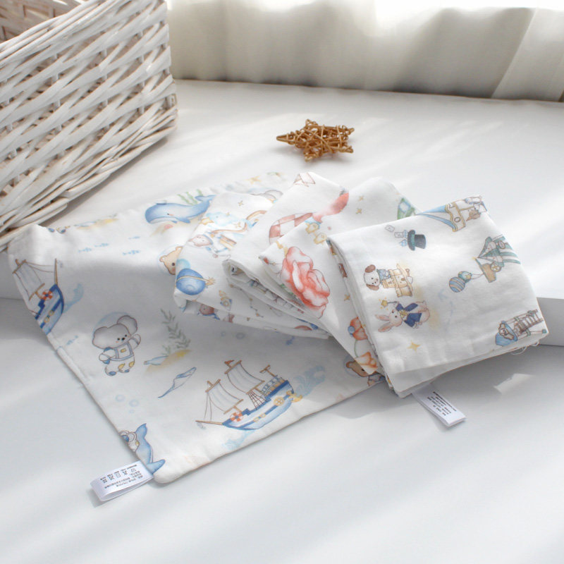 Set 5 khăn sữa sợi tre 4 lớp cho bé sơ sinh hoạ tiết hoạt hình cotton nguyên chất kích thước 25x25cm