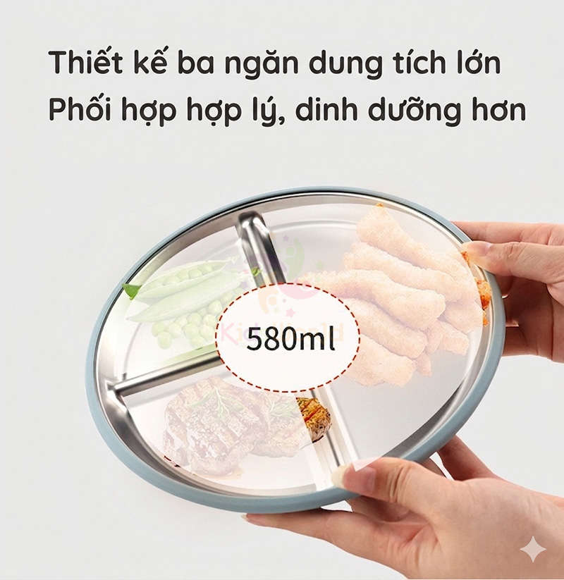 Set Ăn Dặm 5 Món Cho Bé Inox 304 Cao Cấp, Có Giác Hút Chống Lật, Thiết Kế Chia Ngăn Tiện Lợi