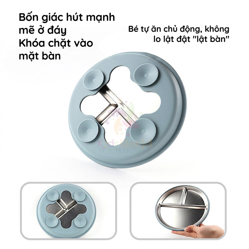 Set Ăn Dặm 5 Món Cho Bé Inox 304 Cao Cấp, Có Giác Hút Chống Lật, Thiết Kế Chia Ngăn Tiện Lợi
