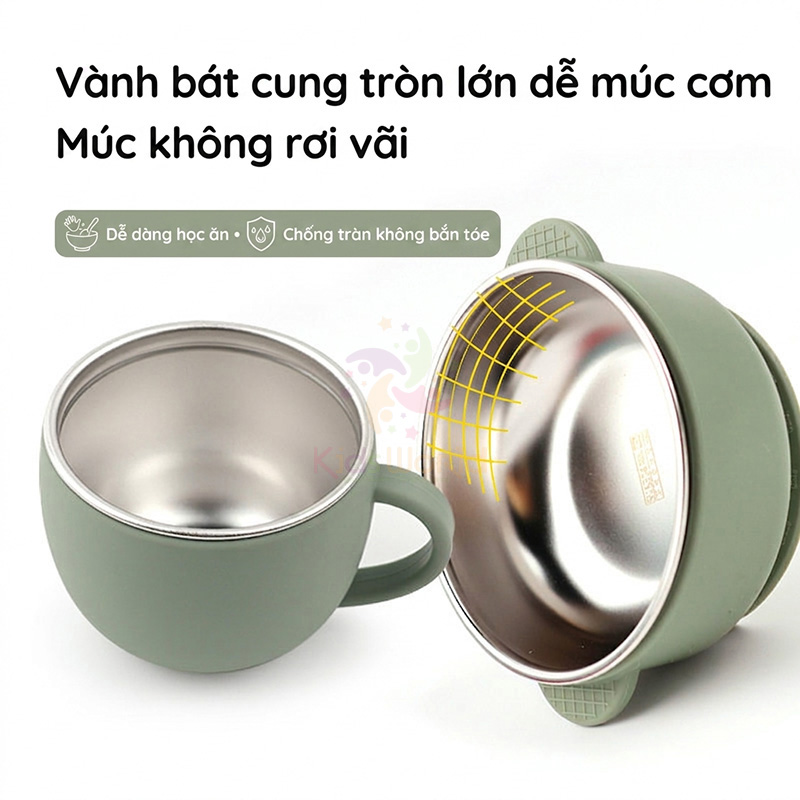 Set Ăn Dặm 5 Món Cho Bé Inox 304 Cao Cấp, Có Giác Hút Chống Lật, Thiết Kế Chia Ngăn Tiện Lợi