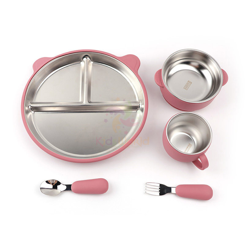 Set Ăn Dặm 5 Món Cho Bé Inox 304 Cao Cấp, Có Giác Hút Chống Lật, Thiết Kế Chia Ngăn Tiện Lợi