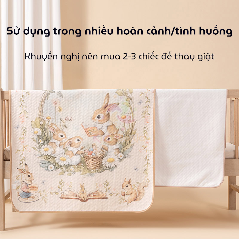 Tấm lót chống thấm cho bé thay tã phiên bản cổ tích Cotton 2 lớp mềm mịn thoáng khí có thể giặt được kích thước 50x70cm